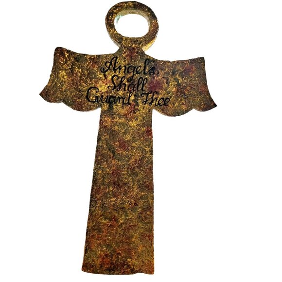 Unbranded Other - Angels Shall Guard Thee Rustic Wall Hanging Angel Cross 14.5" Tall